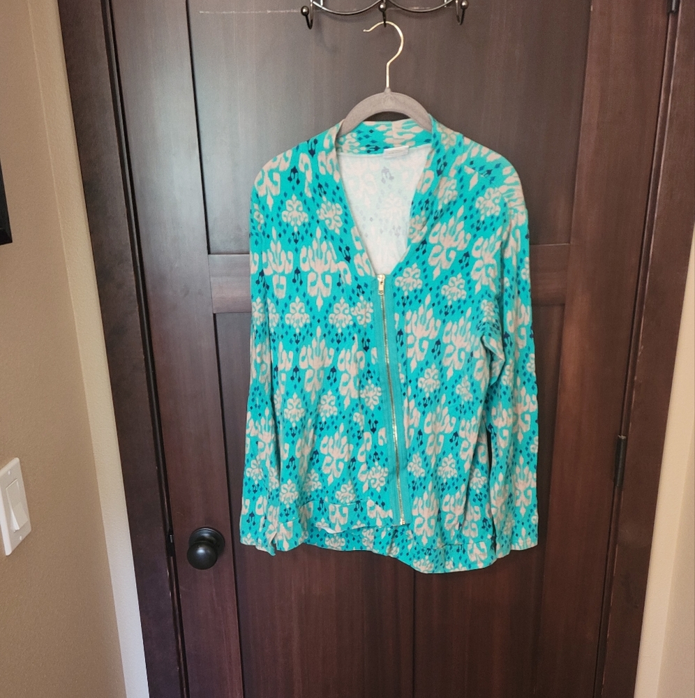 EUC Women's All For Color Zip Front LS Top Blouse Light JackeSize Large